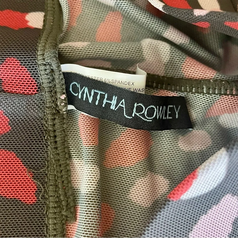 NWT Cynthia Rowley Modern Mesh (semi sheer) tights, waistband, black/red/pink, L